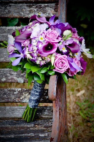 Elegant Fall Garden, Modern, Green, Purple Silver Bouquet ...