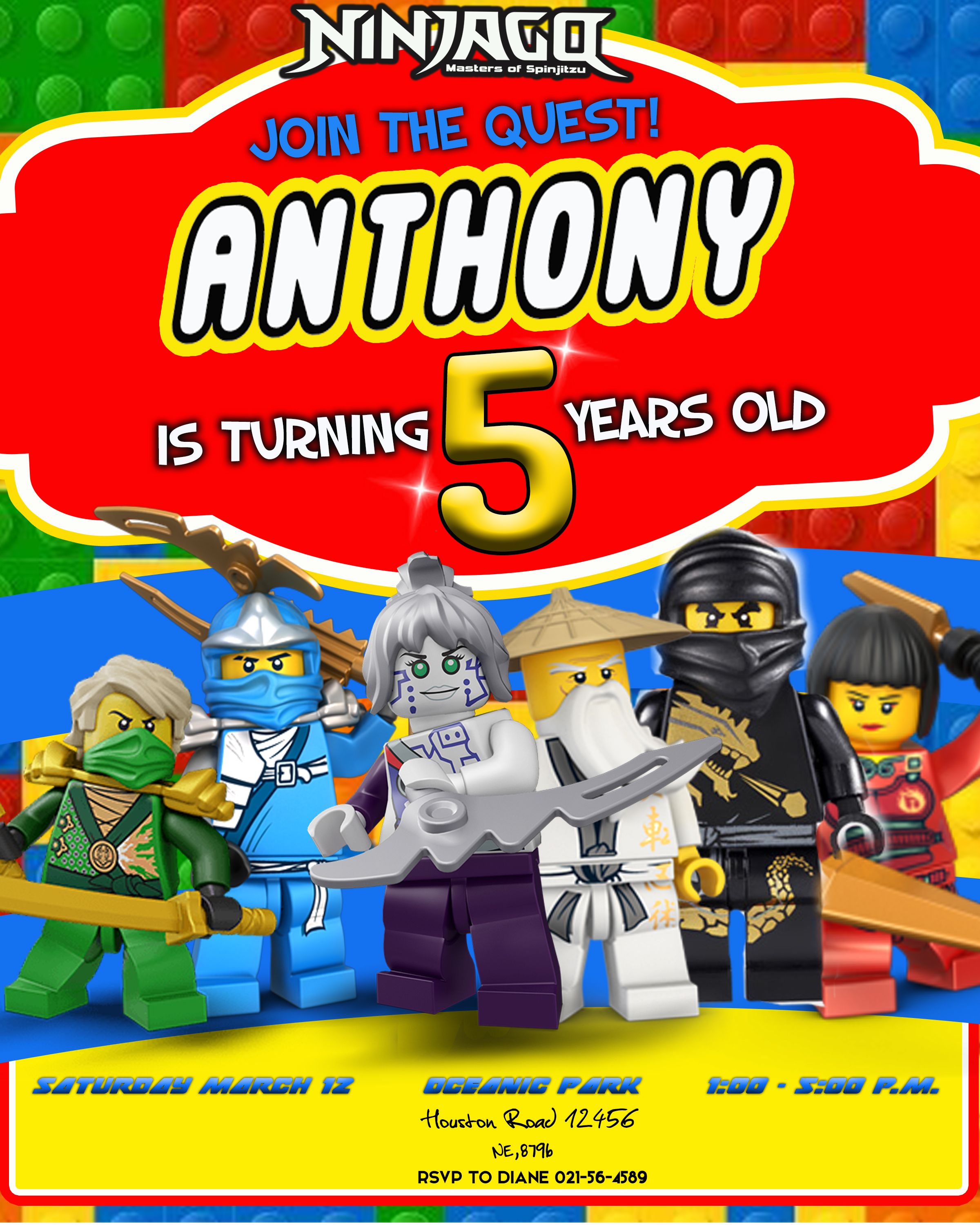 Ninjago Lego Birthday Invitation http://oscarsitosroom.com/product ...