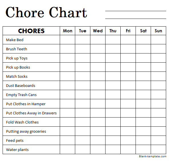 Chore Chart Template for Kids in 2021 | Chore chart, Chore chart ...