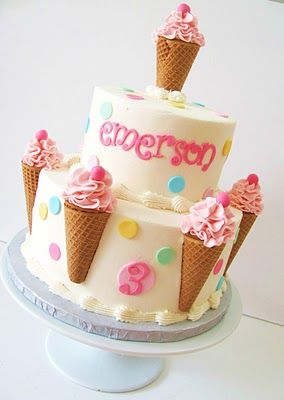 Icecream party theme. birthday cake decorated with frosted ice-cream ...