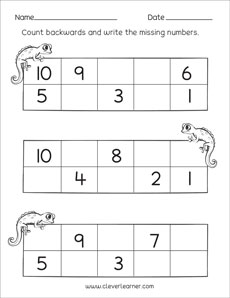 Backwards missing numbers activity sheets | Preschool number worksheets ...