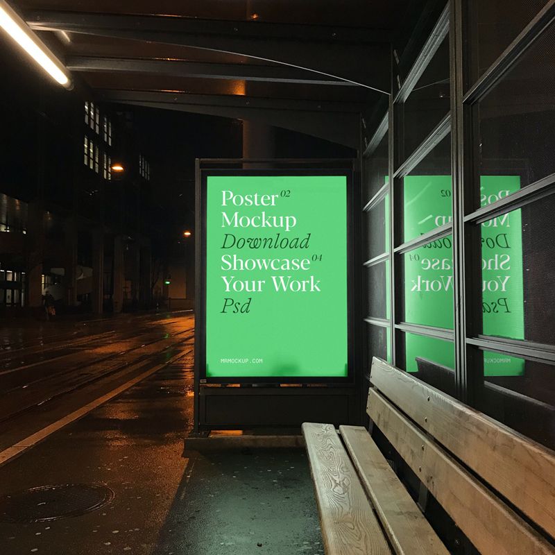 Free Bus Stop Poster at Night Mockup PSD in 2024 | Mockup, Poster ...