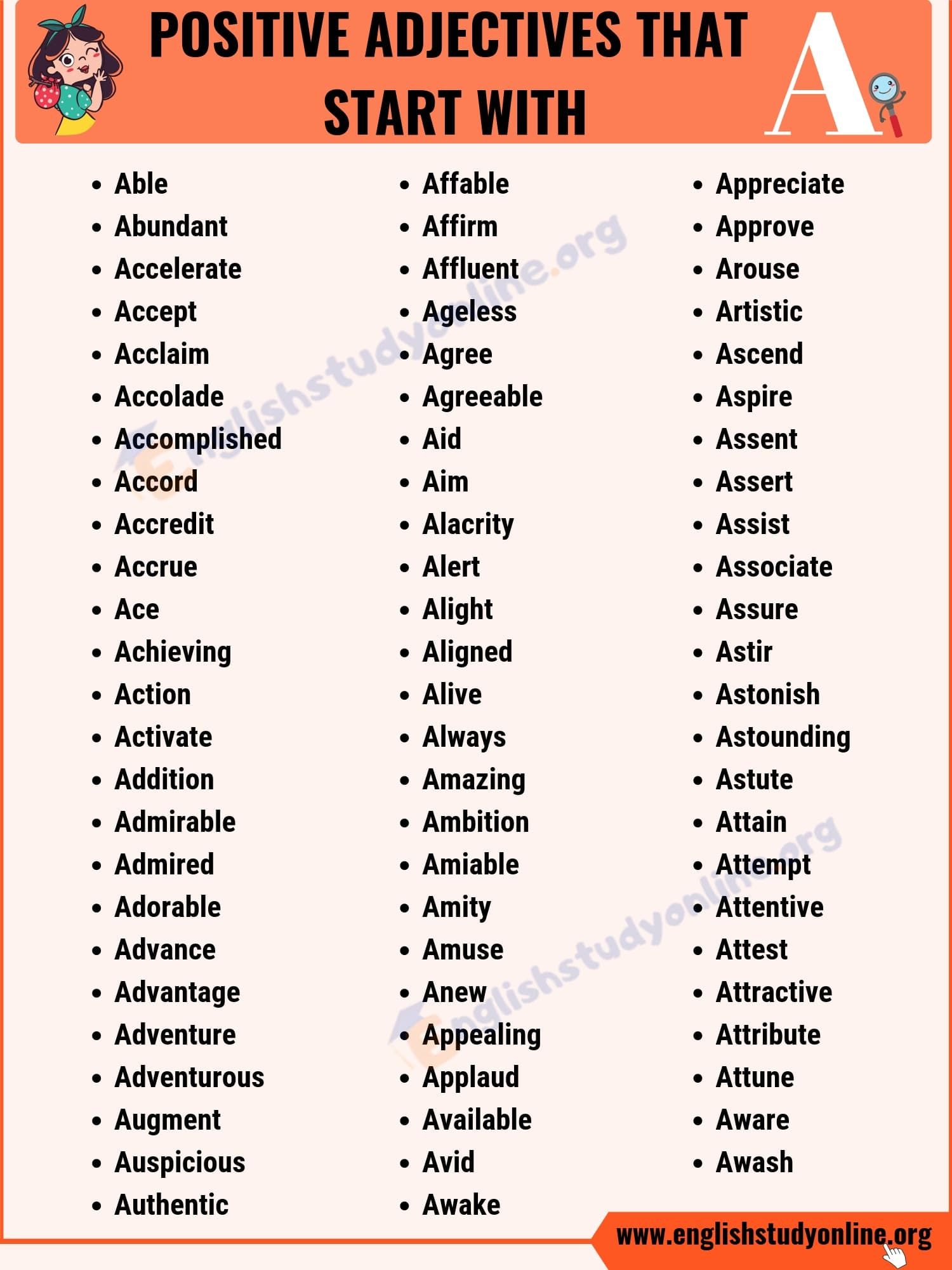 70+ Positive Adjectives That Start with A | Useful List of Common ...