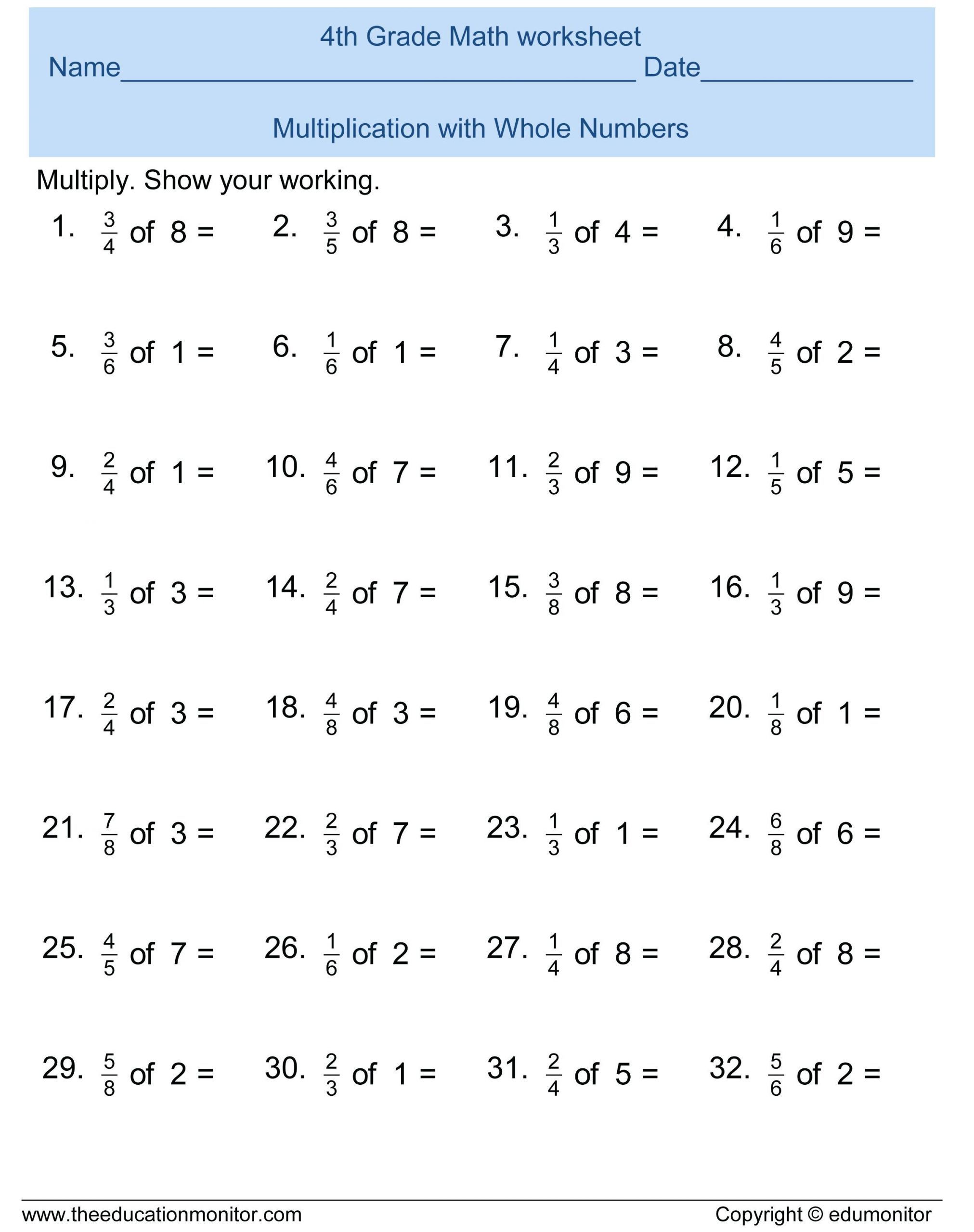 4 Grade Math Worksheets