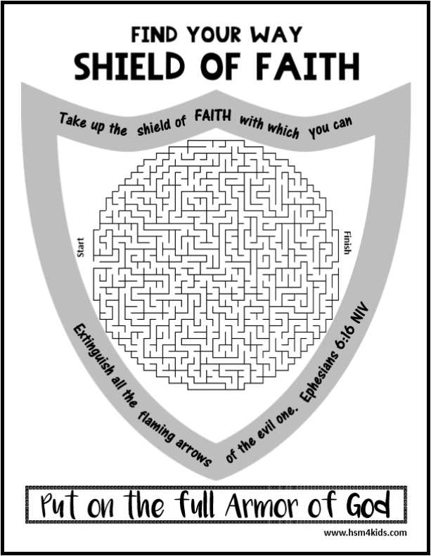 Shield of Faith, Armor of God Maze. Free Bible worksheet for kids ...