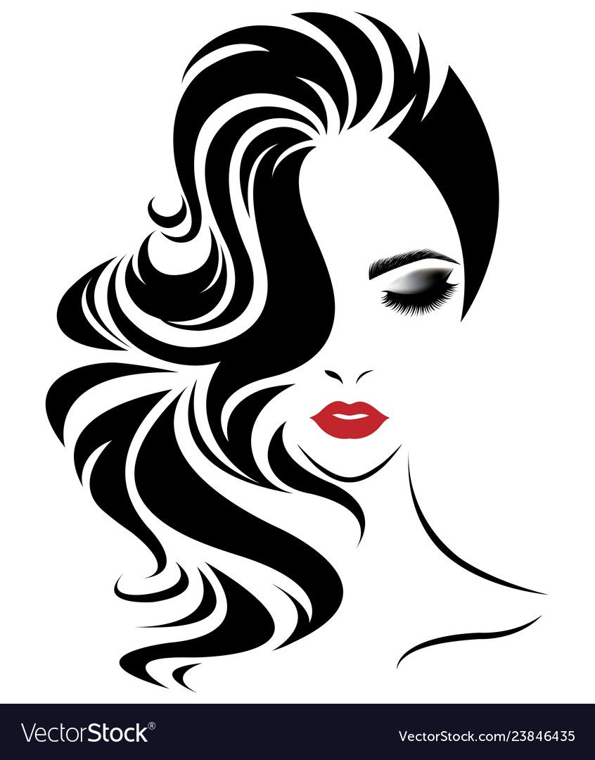 illustration of women long hair style icon, logo women face on white ...