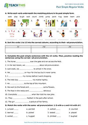 ESL Past Simple Regular Verbs Worksheet - Reading, Matching and Writing ...