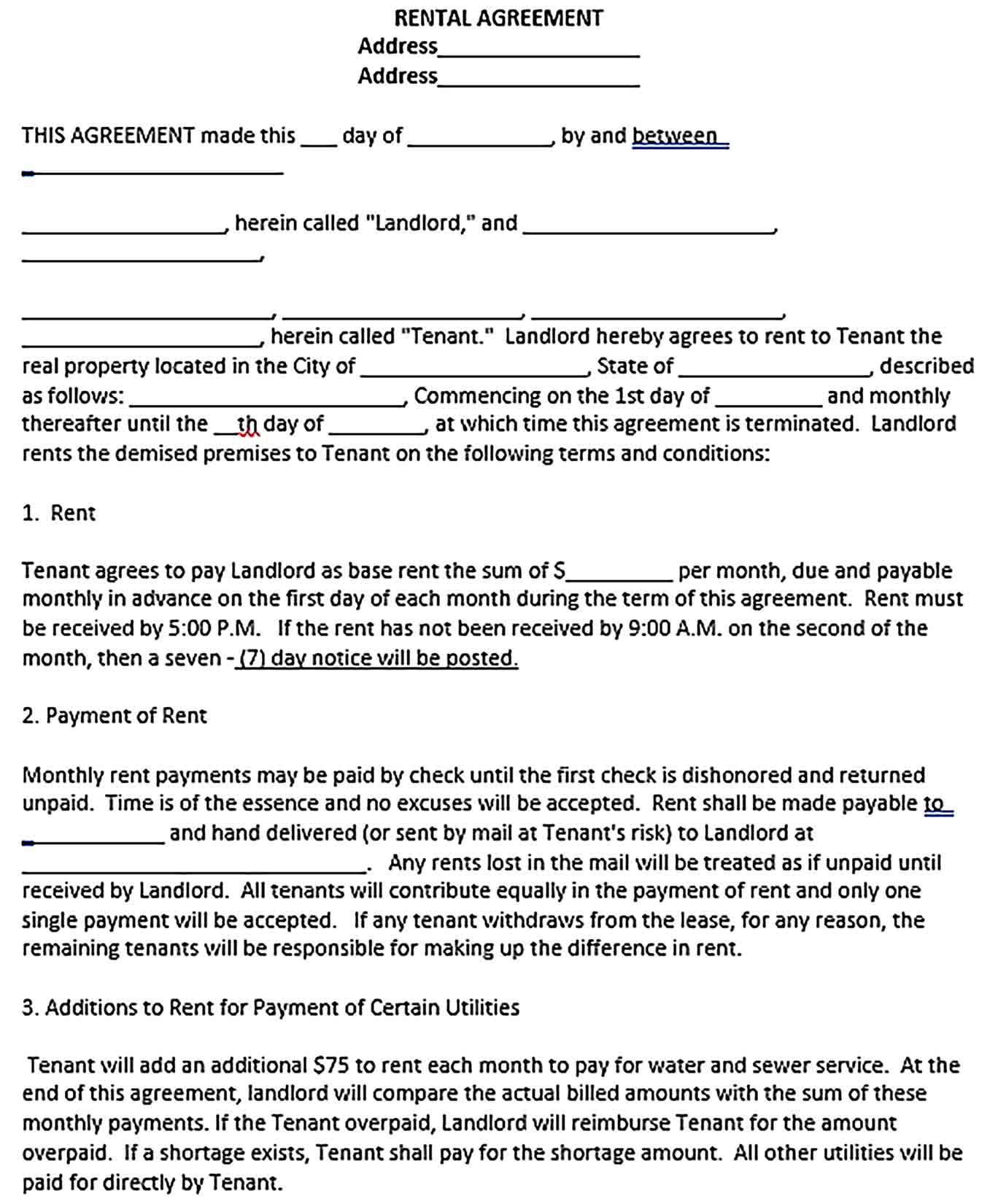 Rental Agreement Forms Free Printable