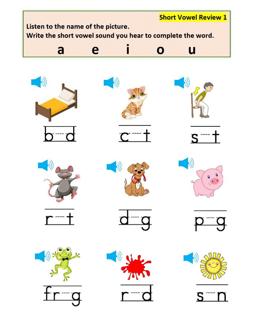 Phonics Short Vowels Worksheet