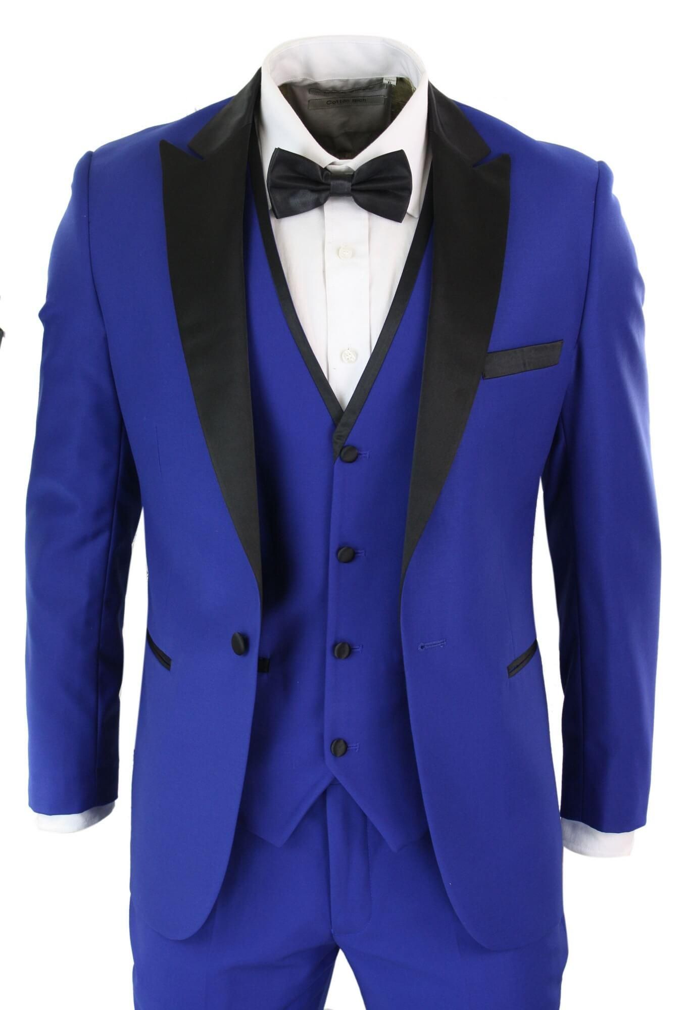 Paul Andrew Regent Blue - Mens 3 Piece Blue Black Satin Tuxedo Dinner ...