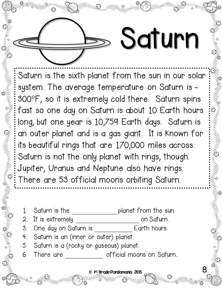 Grade 3 Solar System Planets Worksheet