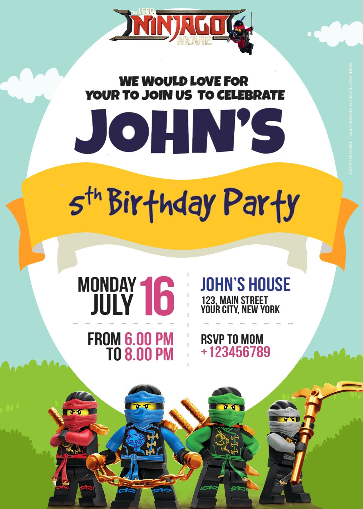 Free 7+ Lego Ninjago Adventure Birthday Invitation Templates The ninjas ...