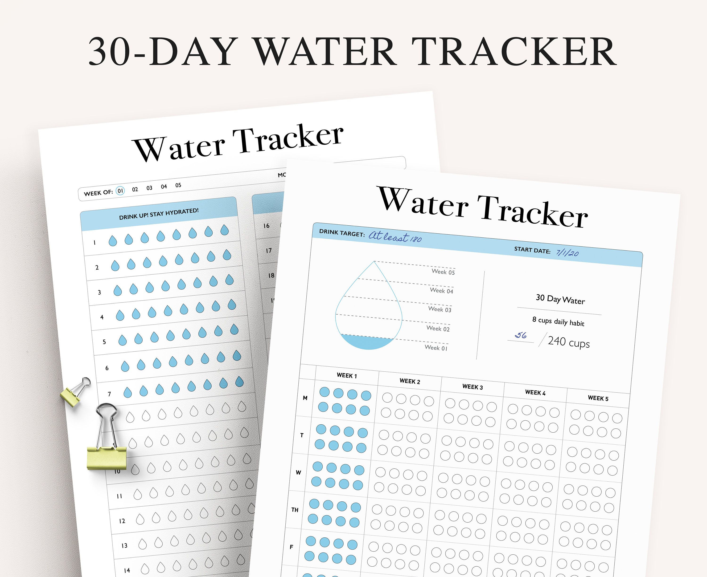 Water Tracker 30 Day Water Challenge Printable Water Intake - Etsy ...