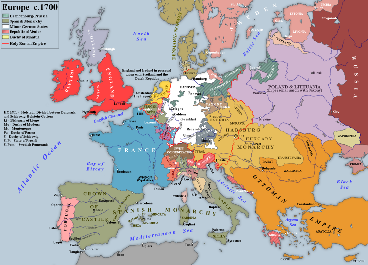 Europe at the beginning of the War of the Spanish Succession in 1700 ...