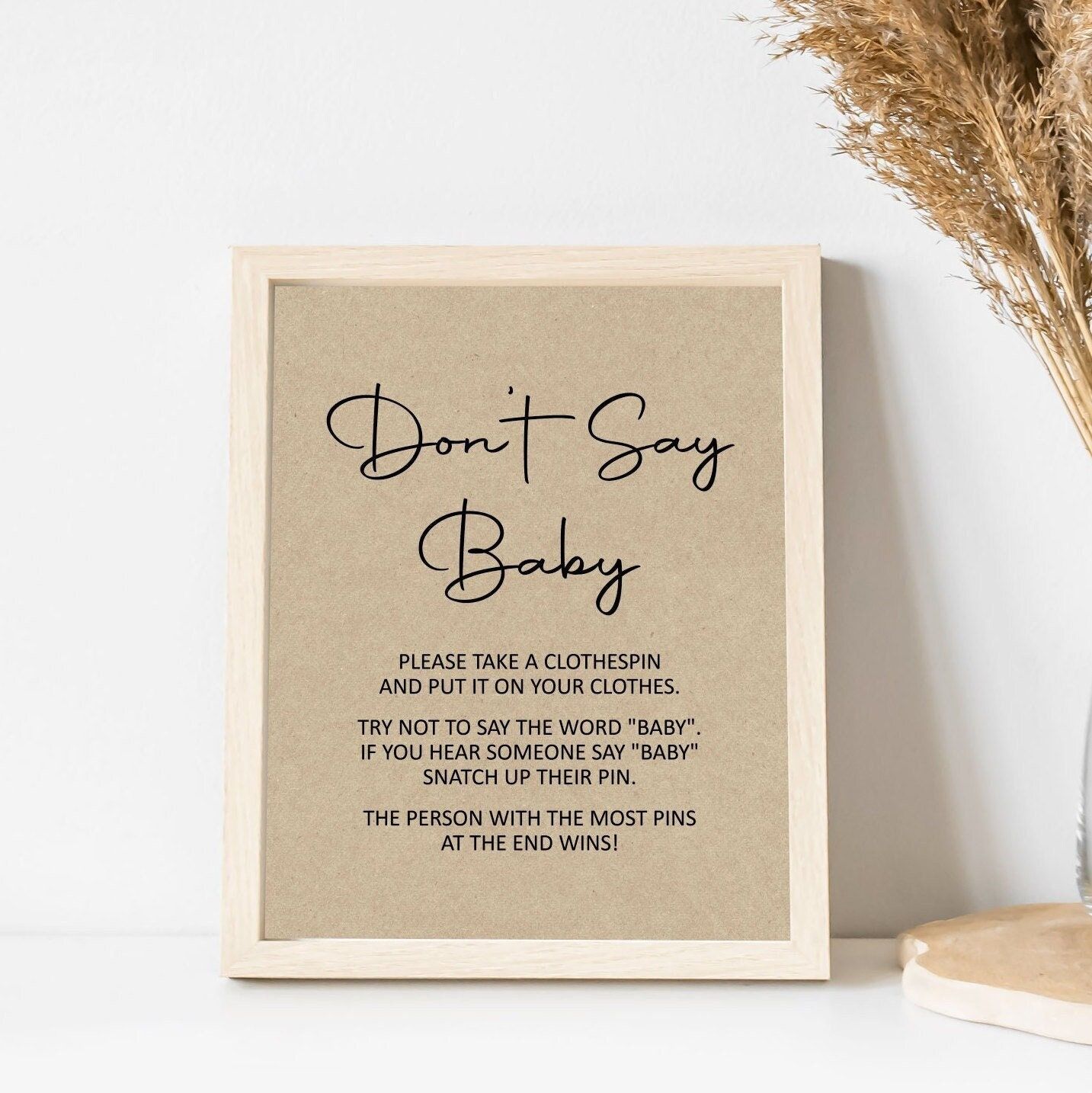 Don't Say Baby Clothespin Game Minimalist Baby Shower Game Kraft Boho ...