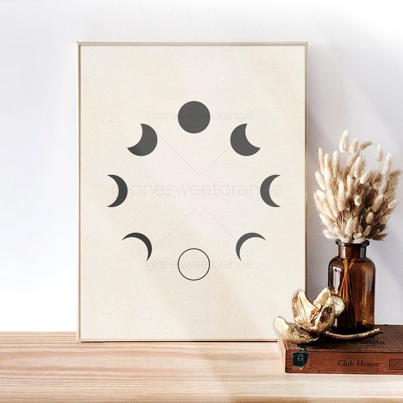 Moon Phases Art Moon Wall Art Poster Moon Drawing Print Line Art Modern ...