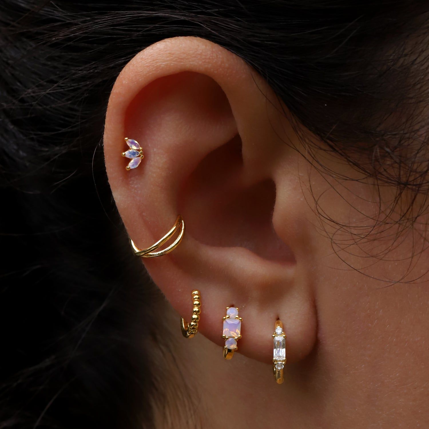 Fantail Moonstone Piercing - Gold in 2024 | Earings piercings, Cool ear ...