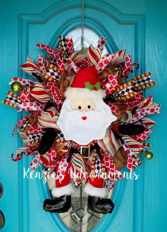 Deco Mesh Christmas Wreath Deco Mesh Santa by KenziesAdoornments | Deco ...