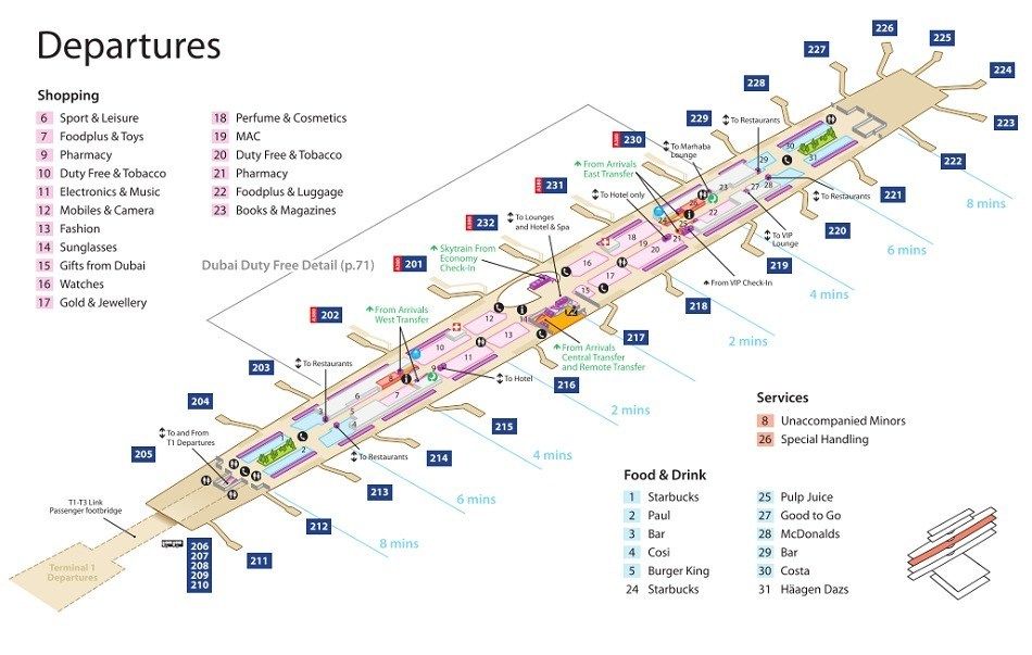 Emirates Terminal 3 Departures Map Airport Guide, Airport Map, Dubai ...