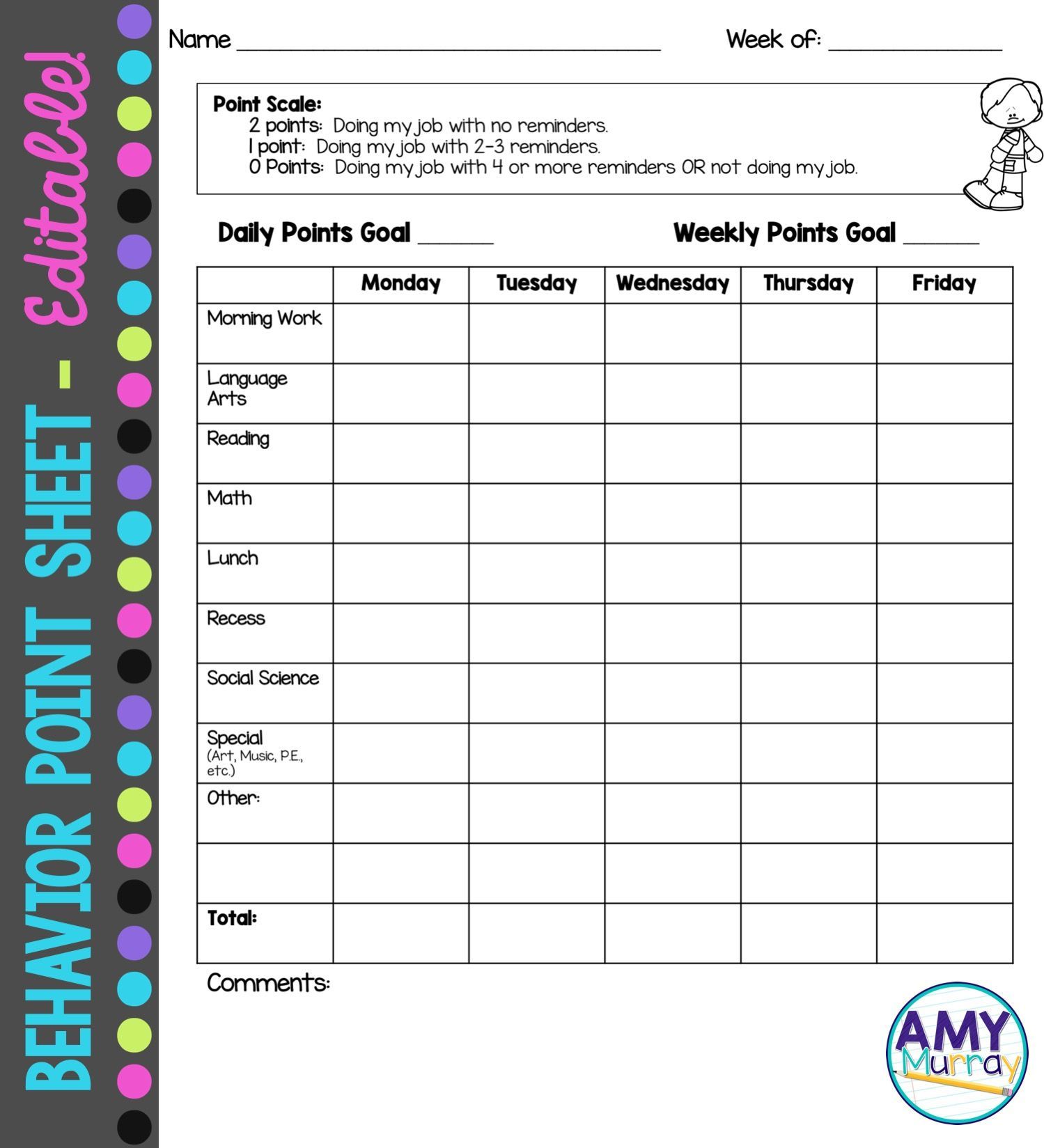 Point System Chart For Behavior