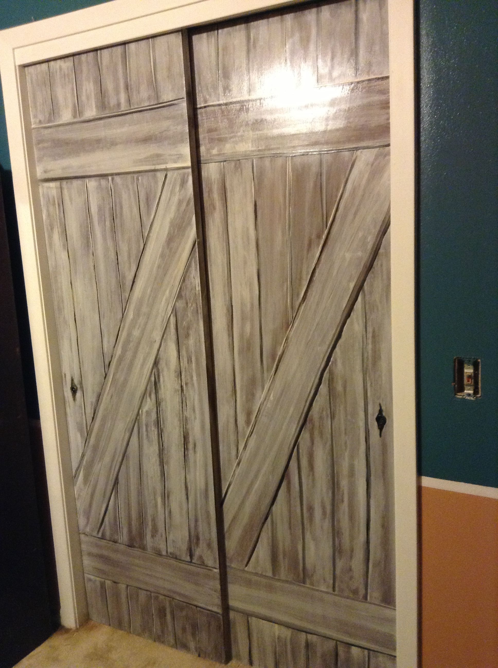 Faux Barn Door Tutorial Barn door closet, Wood sliding closet doors