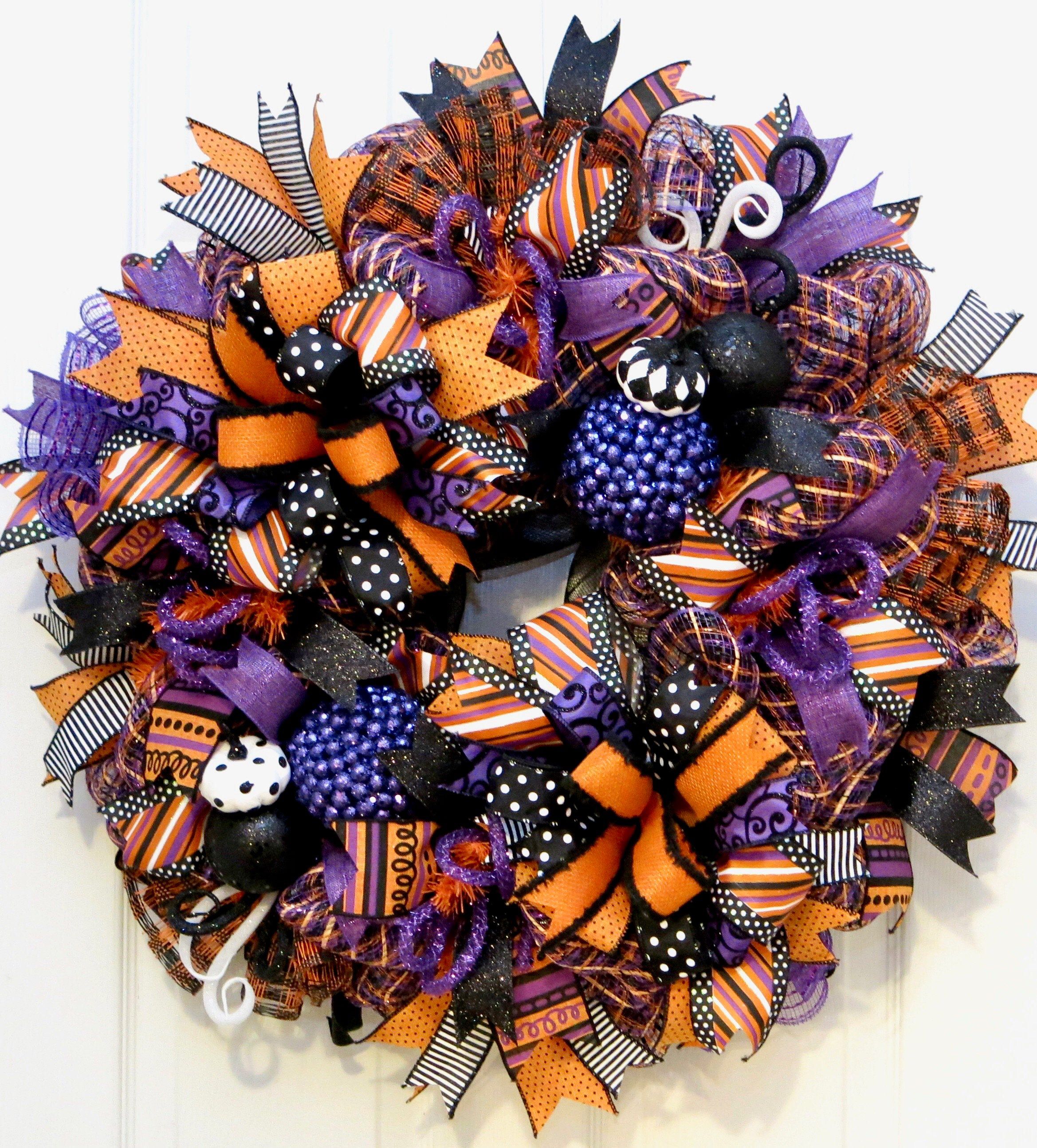 Halloween Wreath, purple Halloween Decor, Deco Mesh Halloween Wreath ...