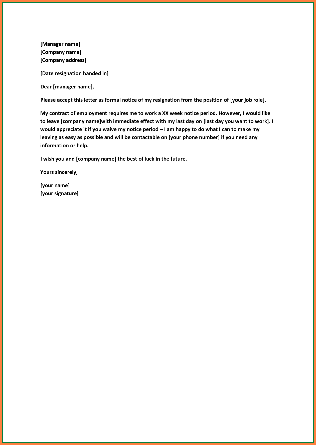 Resignation Letter Without Notice