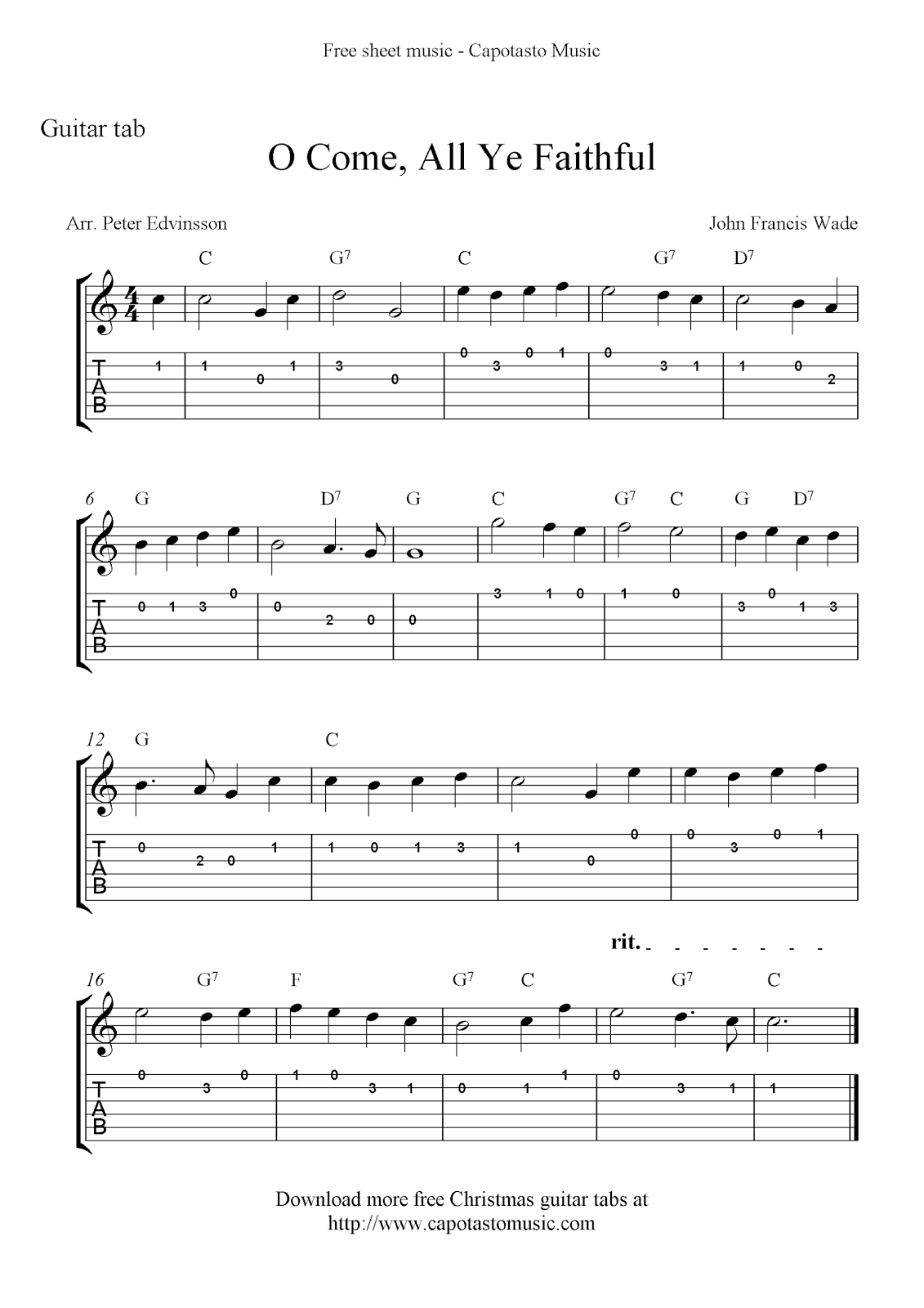 Free Sheet Music Scores O Come All Ye Faithful Easy Free Christmas Guitar Sheet Music And Guitar Tabs Guitar Tabs Guitar Tabs Songs Guitar Sheet