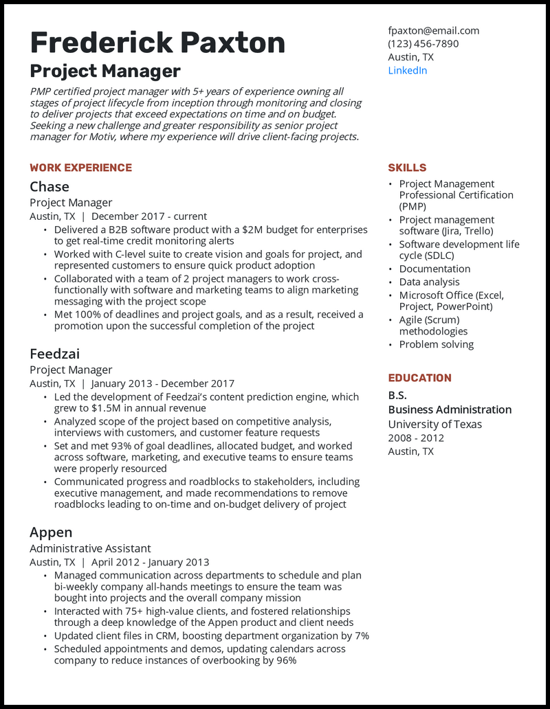 Project management resume example - citydolf