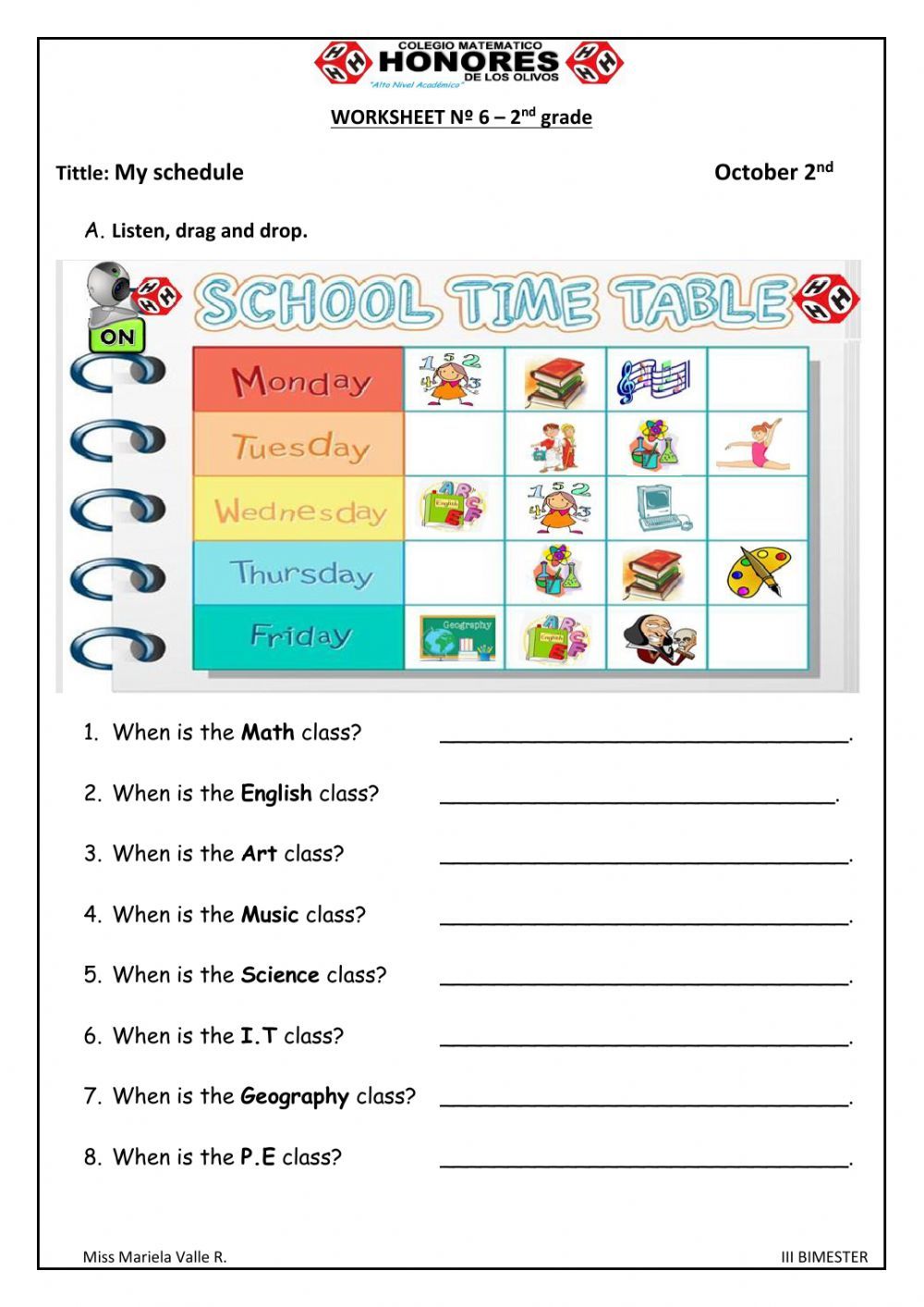 School subjects online activity for 2nd grade. You can do the exercises ...