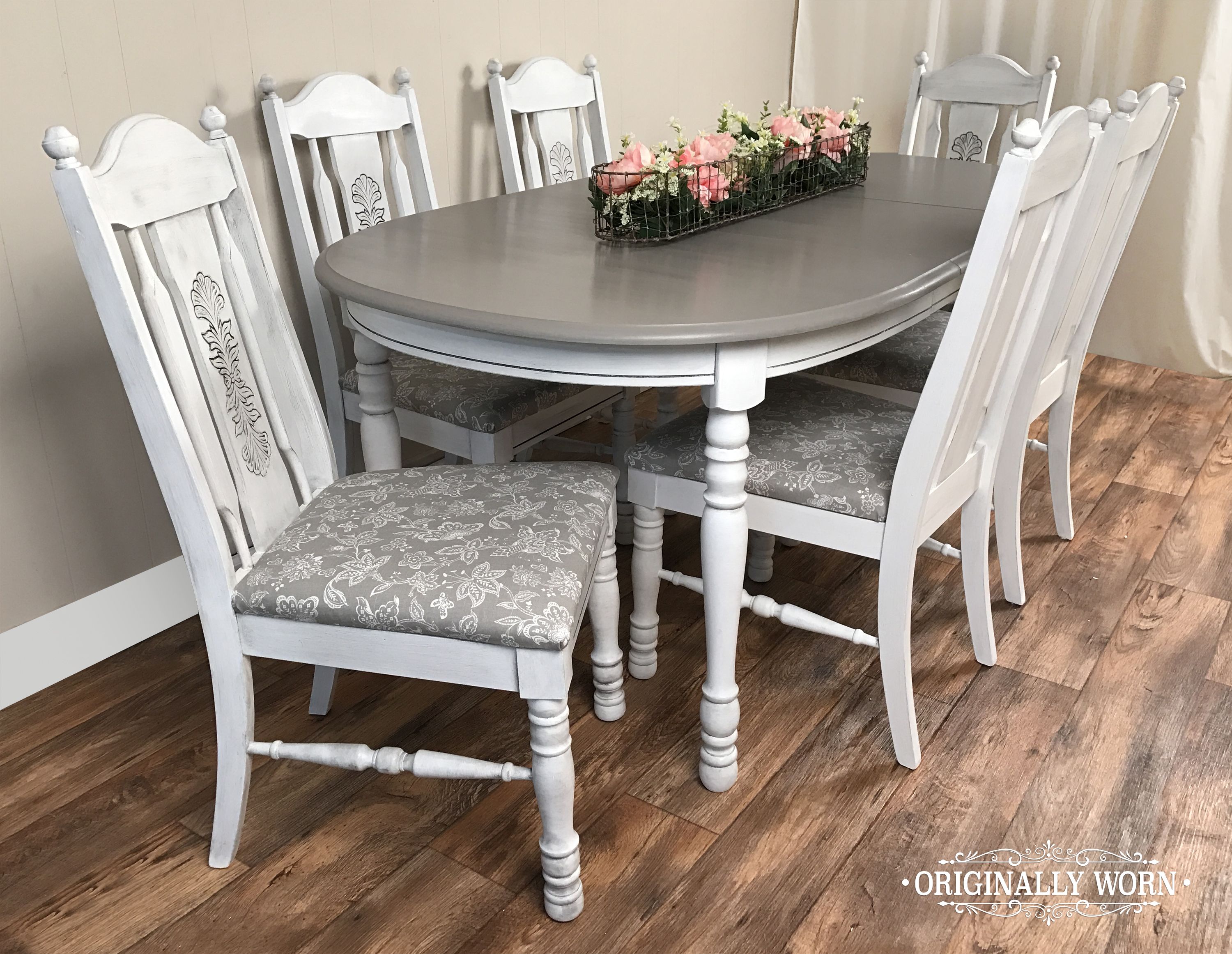 7 Piece Oval Dining Set in Annie Sloan Chalk Paint in Pure White and