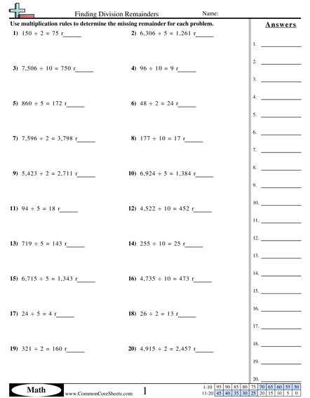 Division Worksheets - Finding Division Remainders worksheet | Division ...