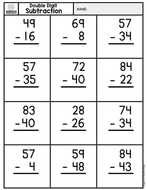 Double Digit Subtraction Worksheets | Kindergarten subtraction ... image.