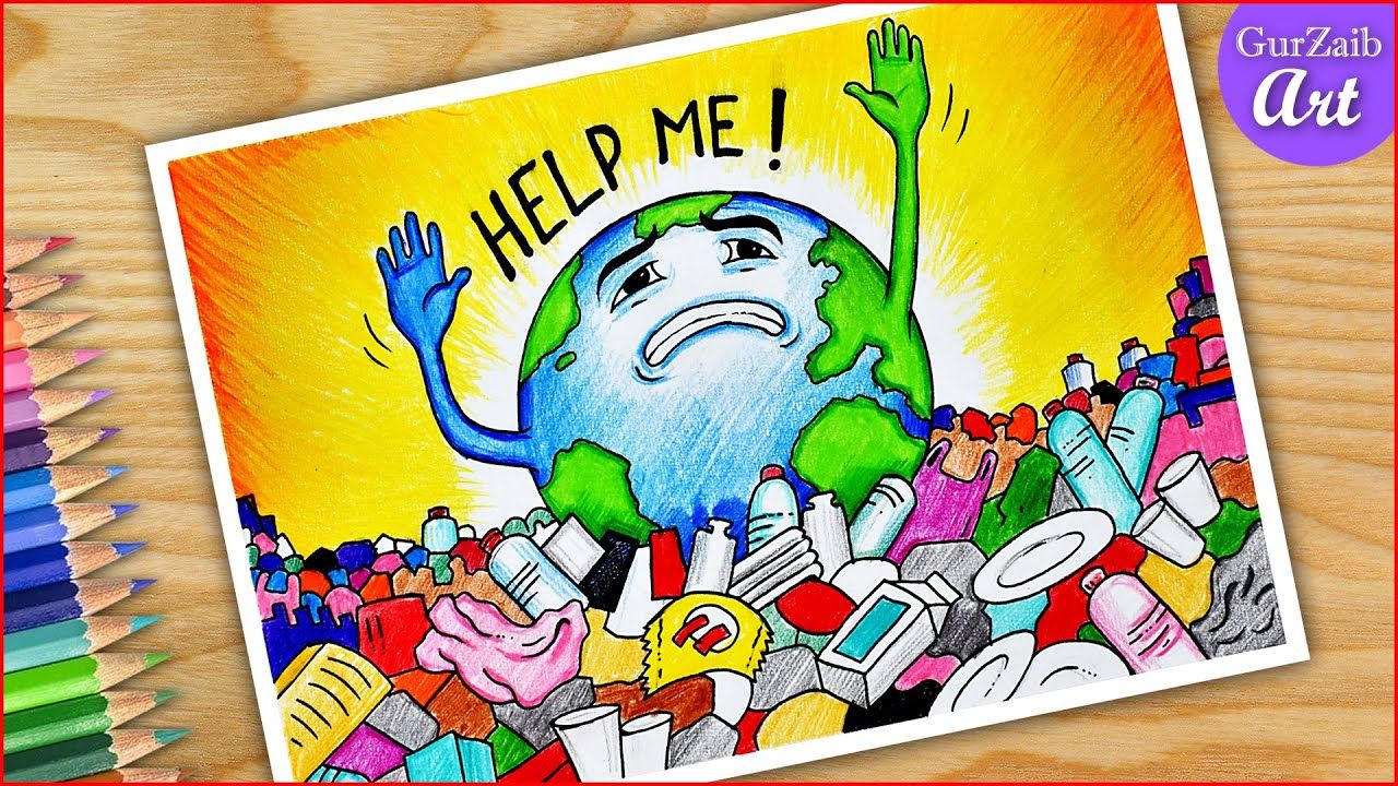 Help earth stop plastic pollution poster drawing || easy save earth ...