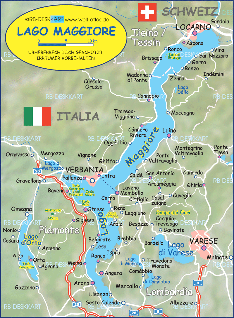 Map of Lake Maggiore (Lago Maggiore) (Italy, Switzerland) | Vacanze in ...