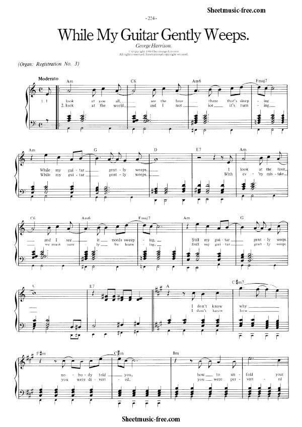 While My Guitar Gently Weeps Sheet Music Beatles Sheet Music Music Piano Sheet Music Free