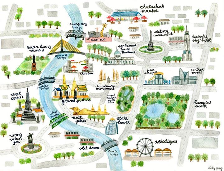 Map of Bangkok by Vicky Yang More Bangkok Tourist Map, Bangkok Travel ...