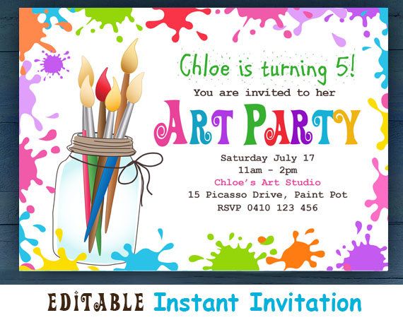 Art Party Invitations Girls