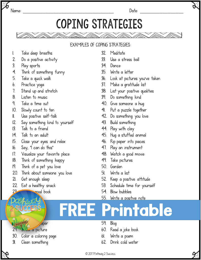 Free Printable Coping Skills Lists