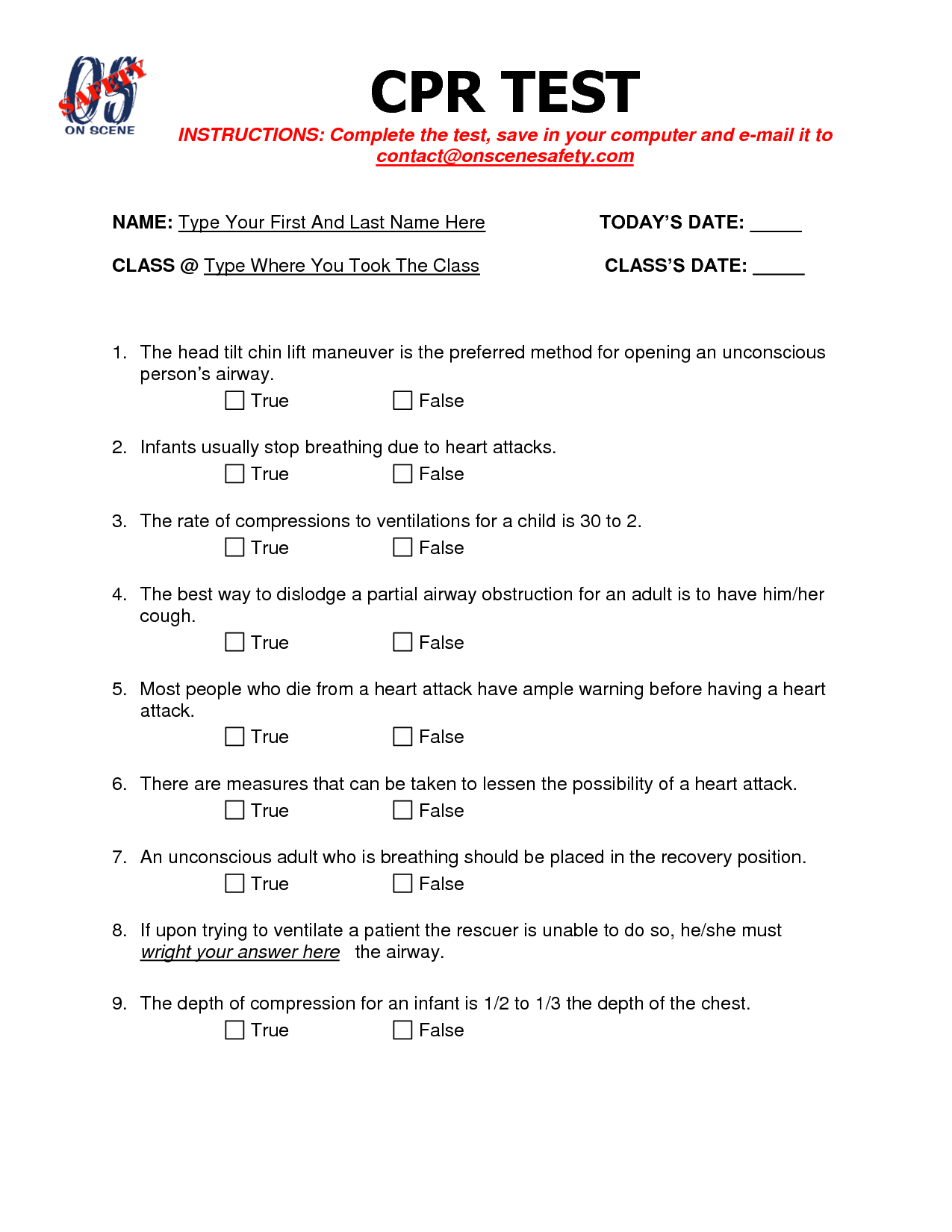 Cpr Worksheets