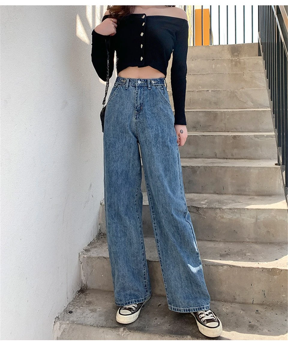 [Women] High Waist Wide Leg Denim Jeans Pants High waist outfits