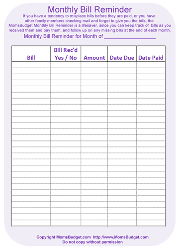 bill chart template