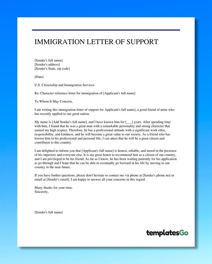 +2 immigration letters of support for a friend | Character reference ...