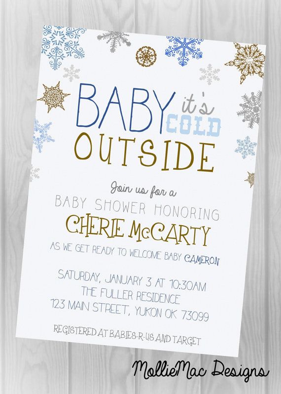 custom digital, printable invitation, winter themed baby