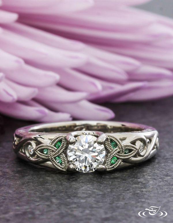 Diamond and Emerald Trinity Knot Ring #GreenLakeJewelry