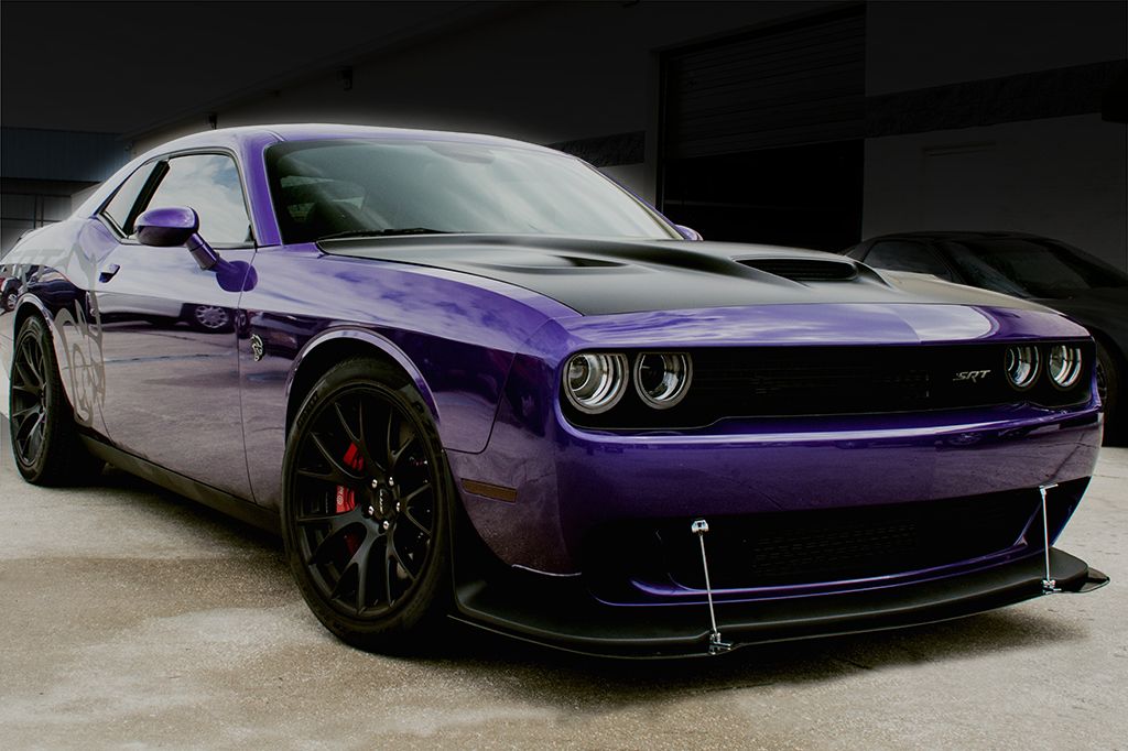 Plum crazy Dodge Challenger Hellcat with custom carbon fiber lip ... image.