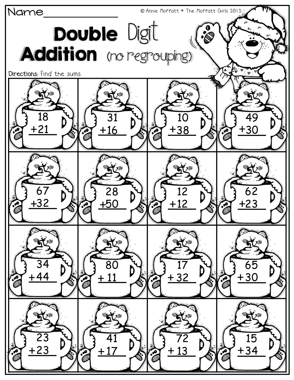 Two Digit Addition With And Without Regrouping Worksheet