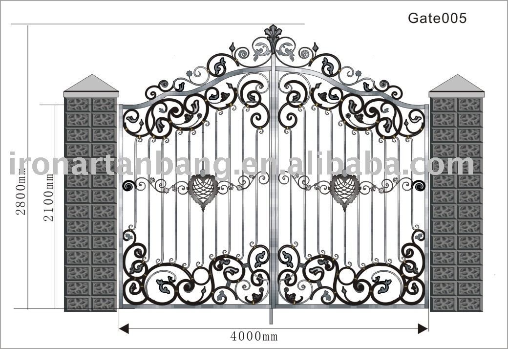 an iron gate with decorative designs on the top and bottom ...