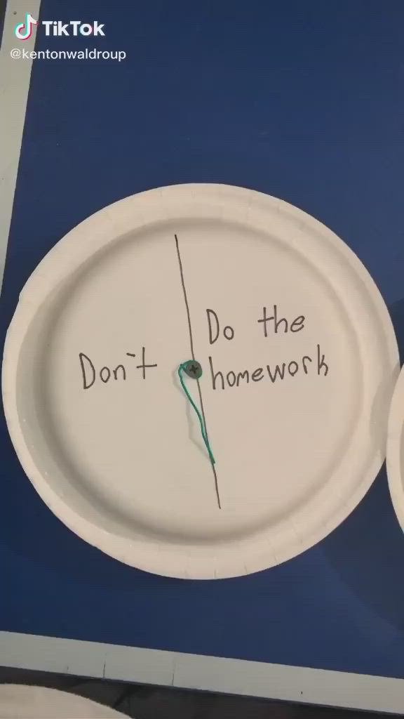 This may contain: two paper plates with words on them that say don't - the - homework