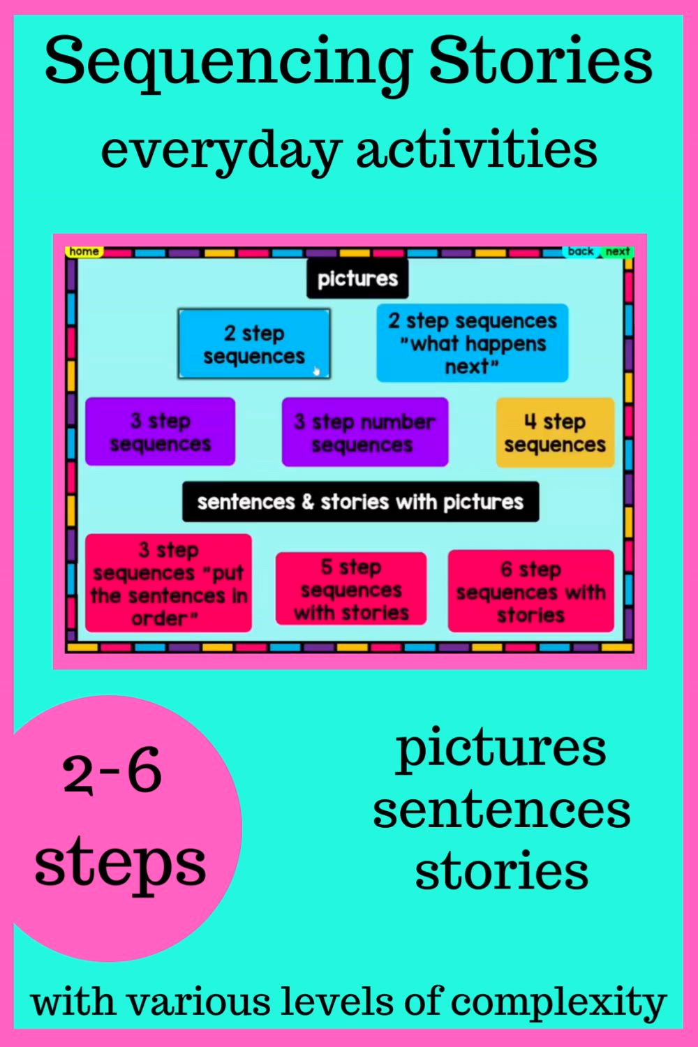 This contains: These story sequencing boom cards include 2 step sequencing through 6 step sequencing. Use when working on time and sequence goals, reading comprehension, & inferences. I needed temporal concepts speech therapy activities so I created this deck. Leveled activities included so you can use this deck with students who are on different learning levels.